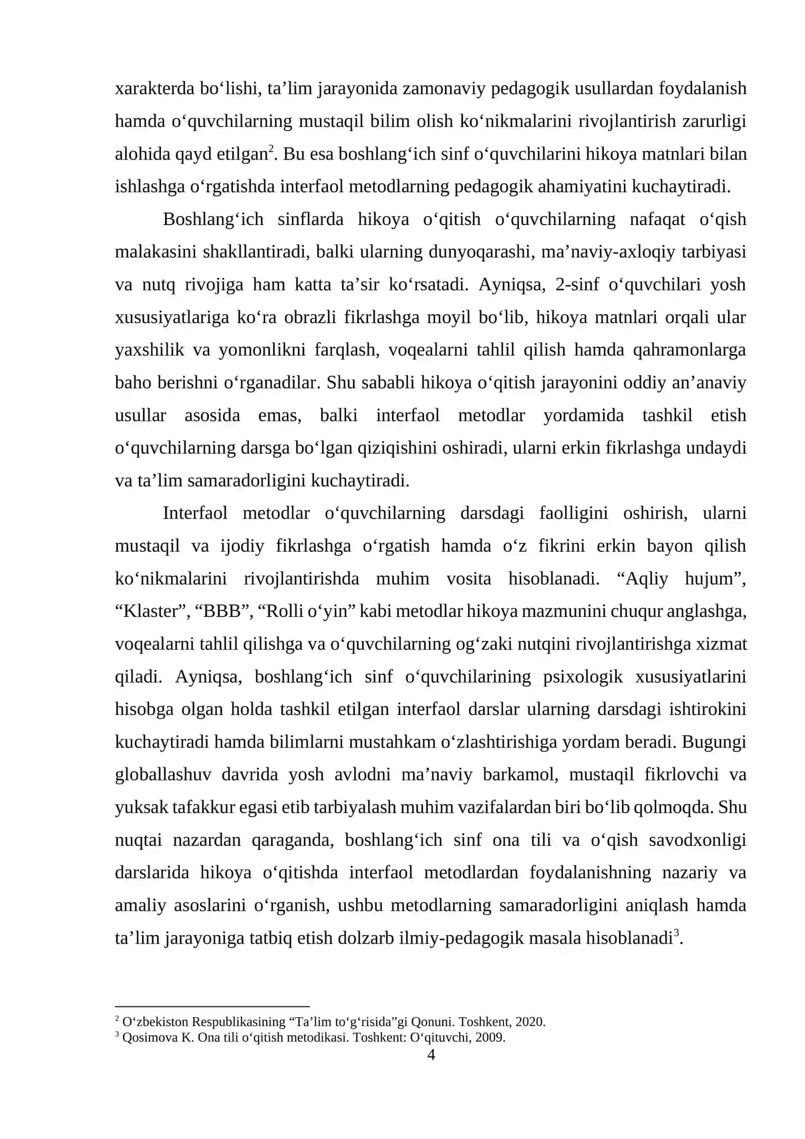 Hikoya o‘qitish darslarida interfaol metodlardan foydalanish. (2-sinf) 4