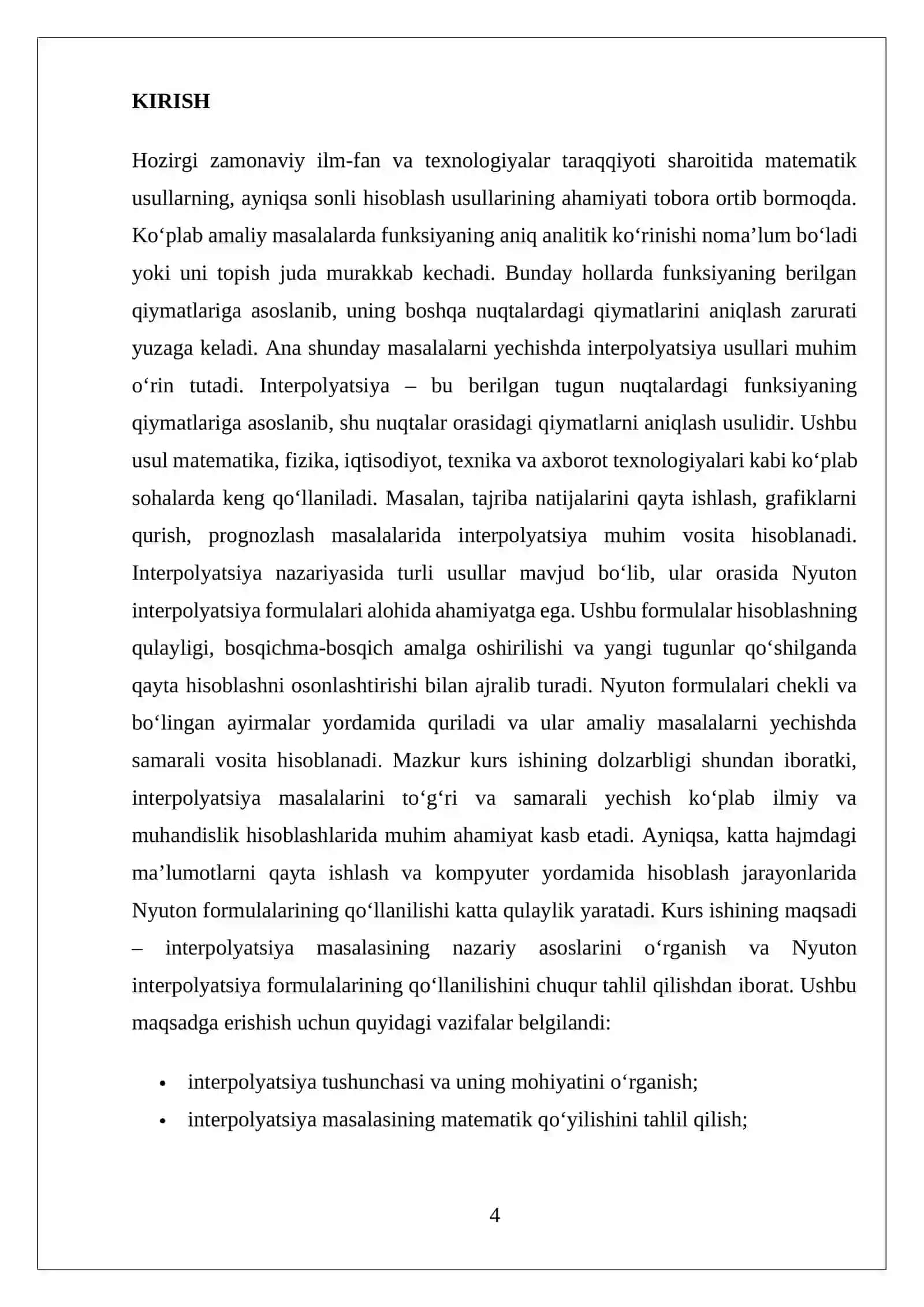 Matematik Modellashtirish fani: Interpolyatsiya masalasi va Nyuton formulalarining qo’llanilishi 4
