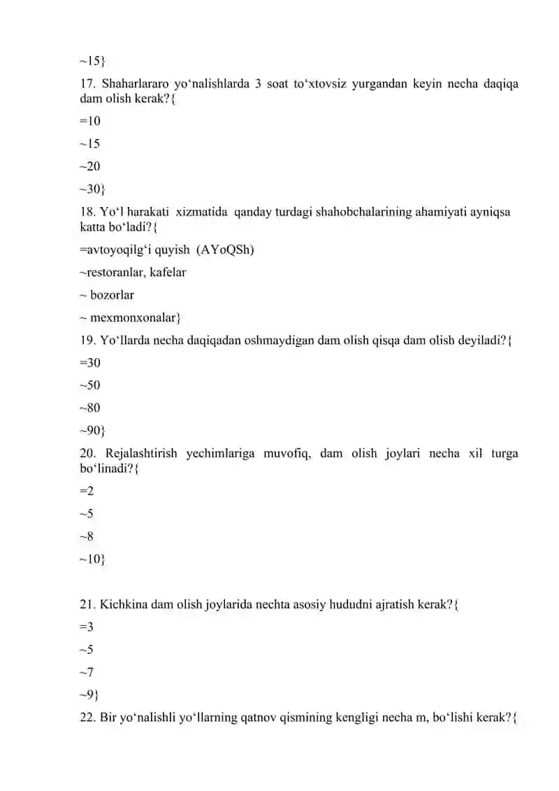Avtomobil yo‘llarini obodonlashtirish va jihozlash test baza 100 talik 4