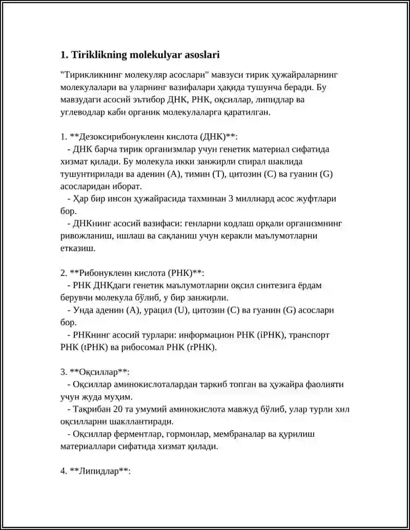 TIRIKLIKNING MOLEKULYAR ASOSLARI 4
