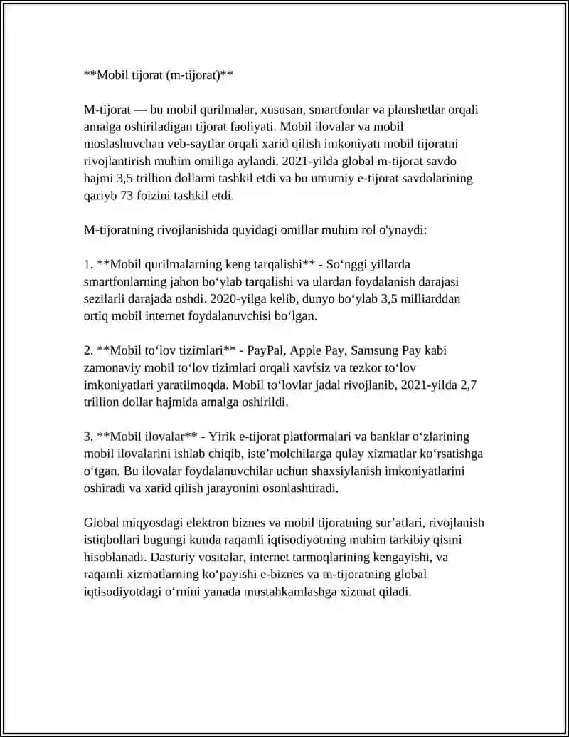 ELEKTRON BIZNES VA MOBIL - TIJORAT TIZIMI ELEMENTLARI BILAN ISHLASH 4