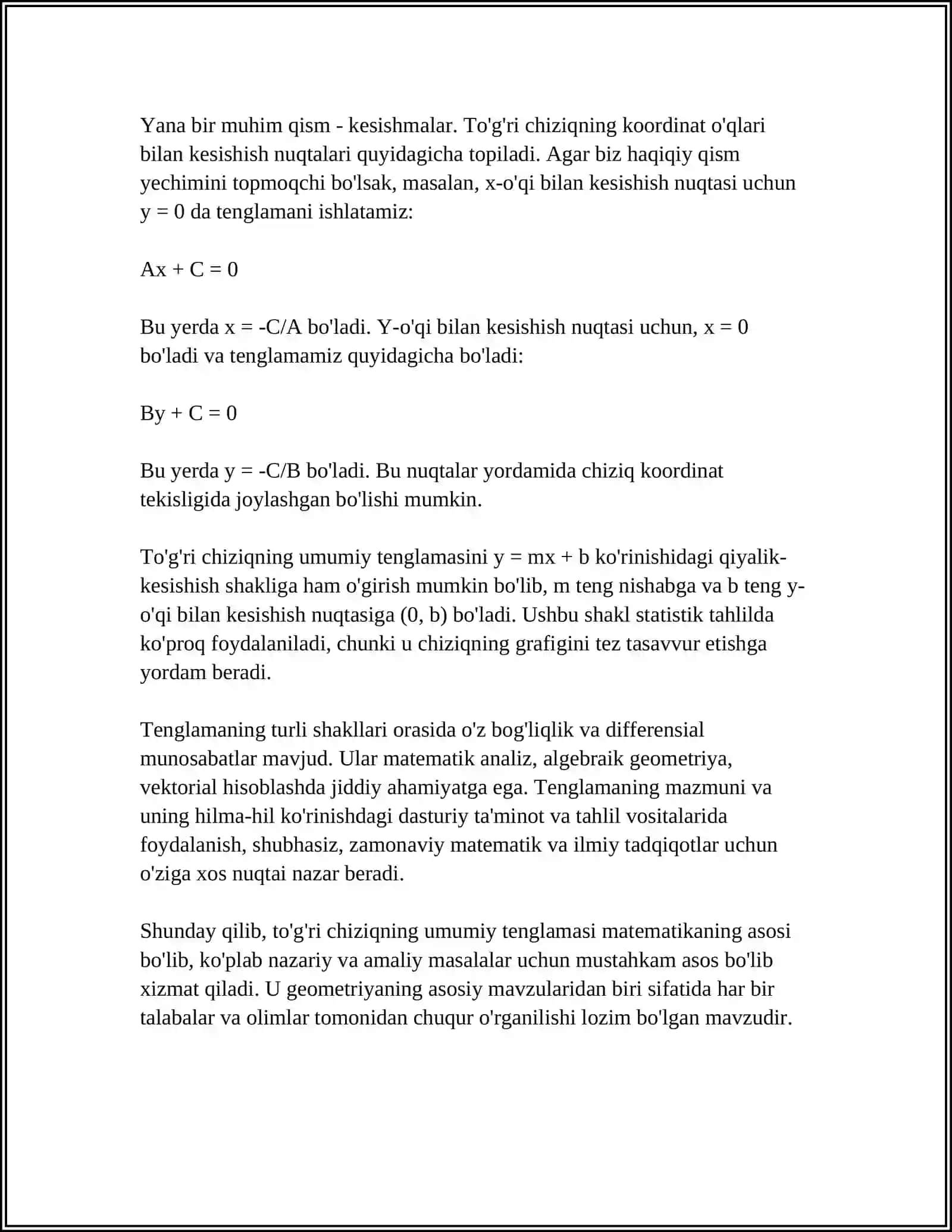 TEKISLIKDA TO'G'RI CHIZIQLARNING TURLI TENGLAMALARI 4