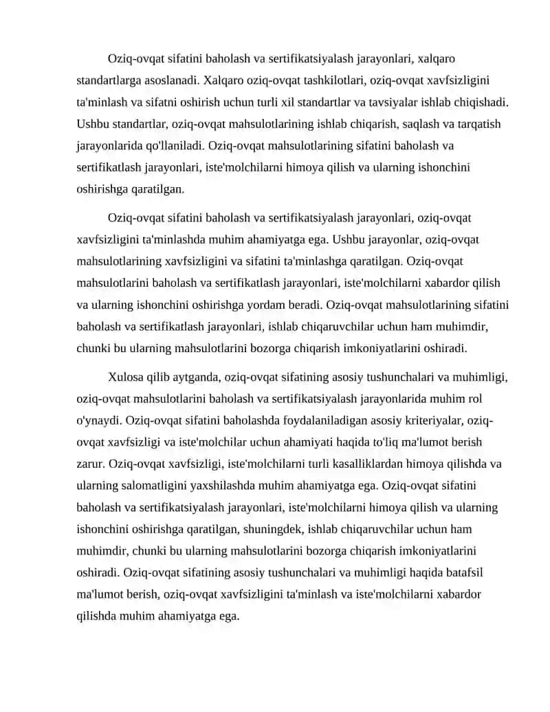 Oziq-ovqat sifatini baholash va sertifikatsiyalash 4