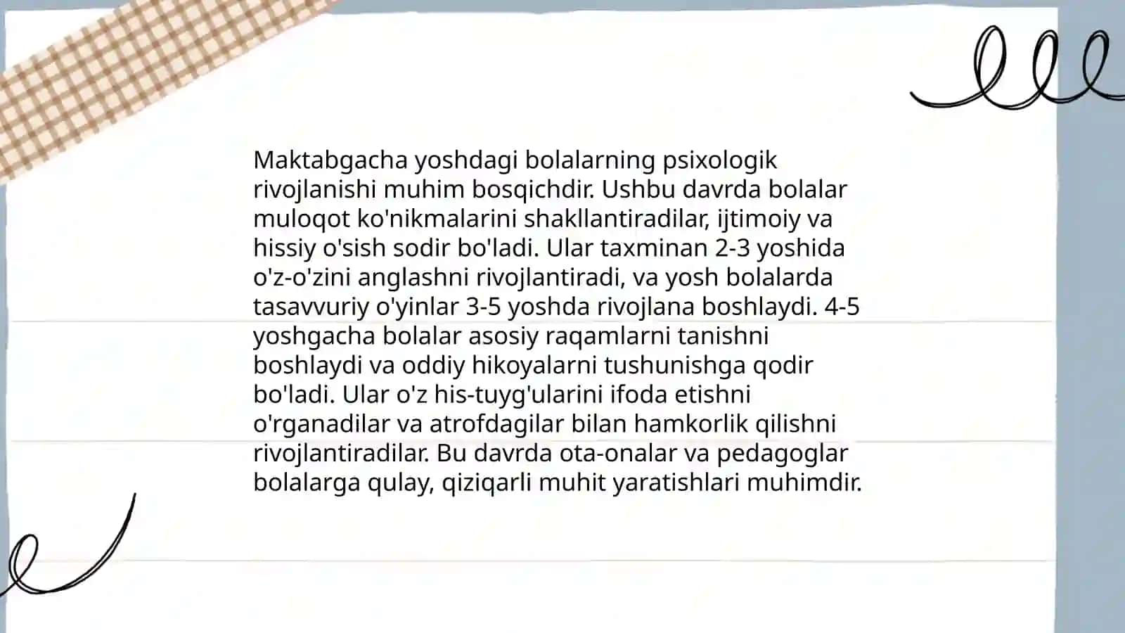 Oʻzbekiston Respublikasining ilk va maktabgacha yoshdagi bolalar rivojlanishiga qoʻyiladigan talablarning mazmuni va mohiyati 4