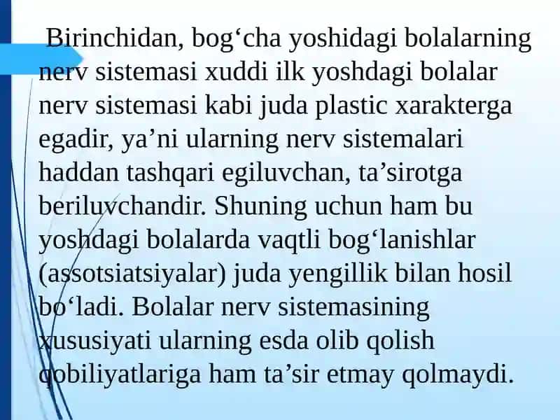 Xotira. Xotiraning bolalarda rivojlanishi 4