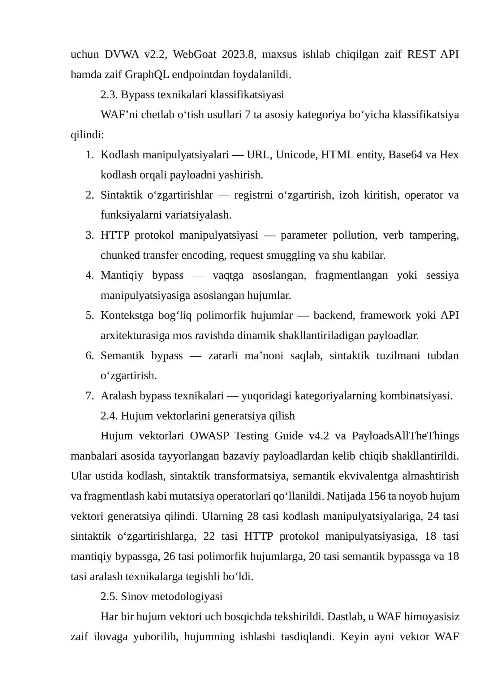 WEB APPLICATION FIREWALL (WAF) TIZIMLARINI CHETLAB OʻTISH USULLARI: EKSPERIMENTAL TAHLIL VA ADAPTIV HIMOYA MODELI 4