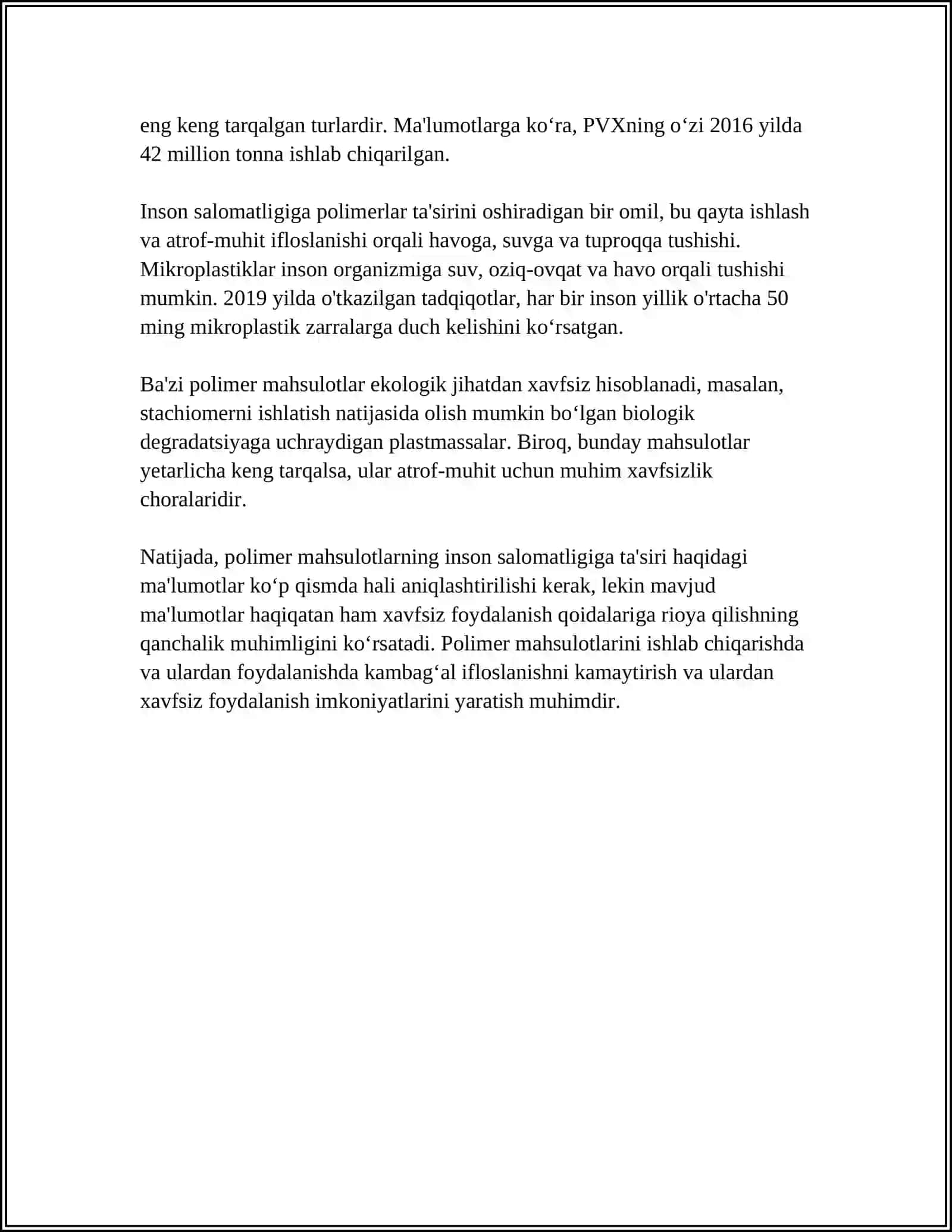 POLIMER MAHSULOTLARINI SANITARIYA GIGIYENIK VA TOKSIKOLOGIK TEKSHIRUVLARINI O'TKAZISH AHAMIYATI 4