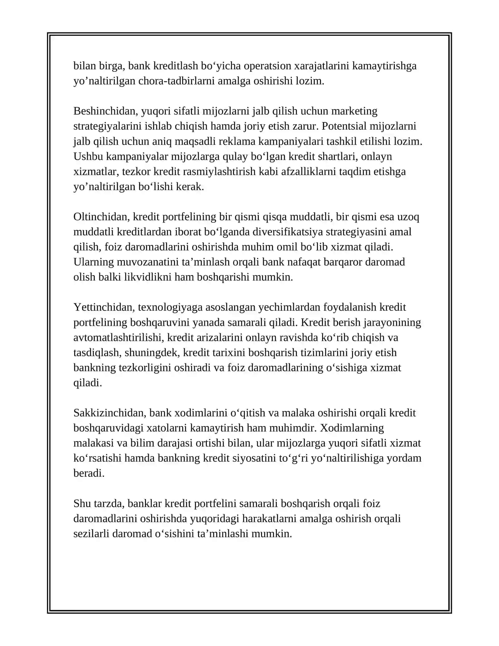 BANK DAROMADLARINI KOʻPAYTIRISH VA XARAJATLARINI OPTIMALLASHTIRISH YOʻLLARI 4
