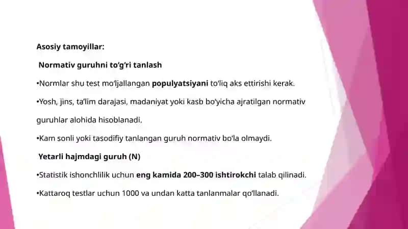 Psixologik test natijalarini normallashtirish va standartlashtirish tamoyillari 4