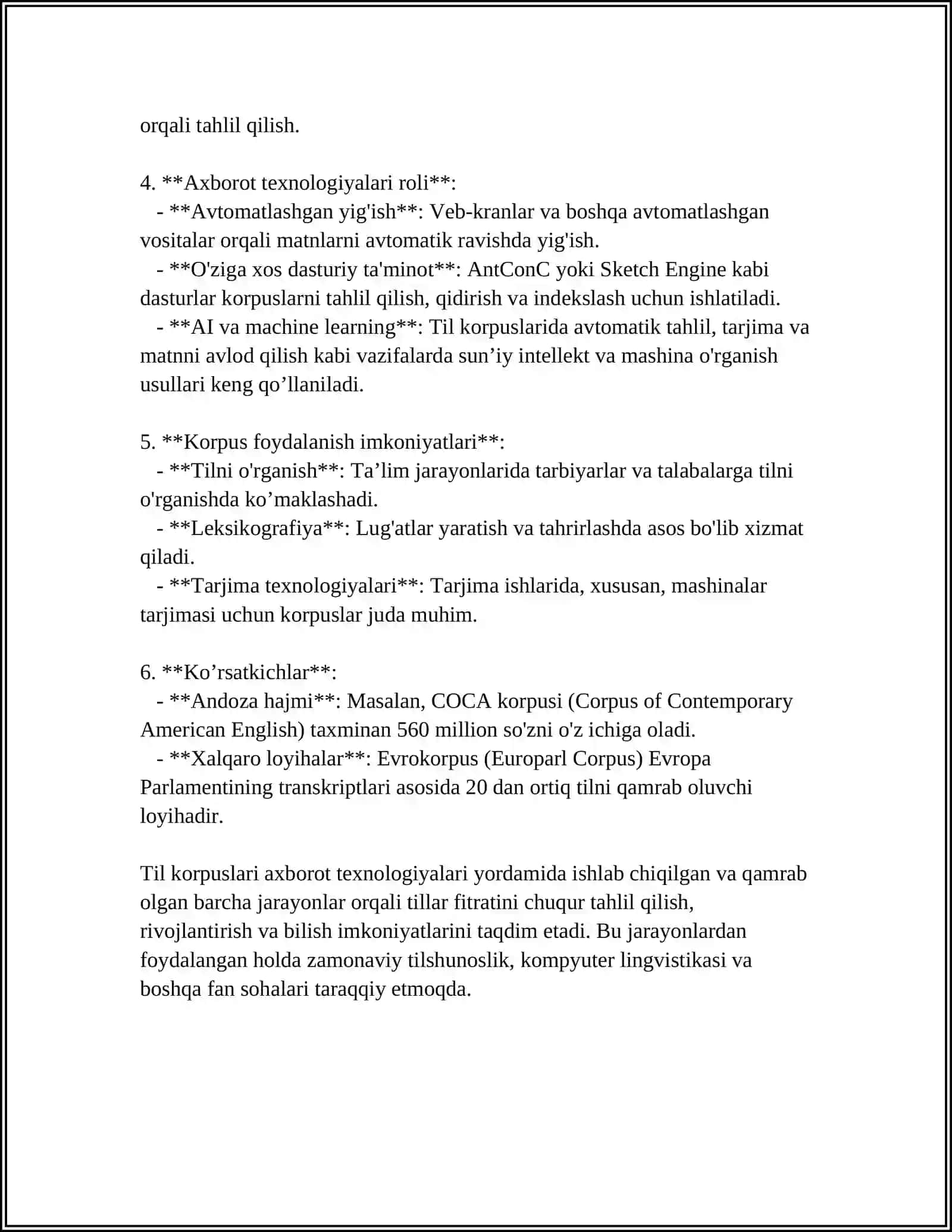TIL KORPUSLARI YARATISH VA TAHLILI: AXBOROT TEXNOLOGIYALARI YORDAMIDA 4
