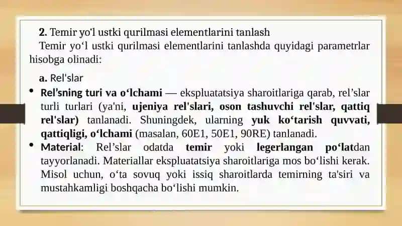 Temir yo‘l ustki qurilmasi elementlarini tanlash 4