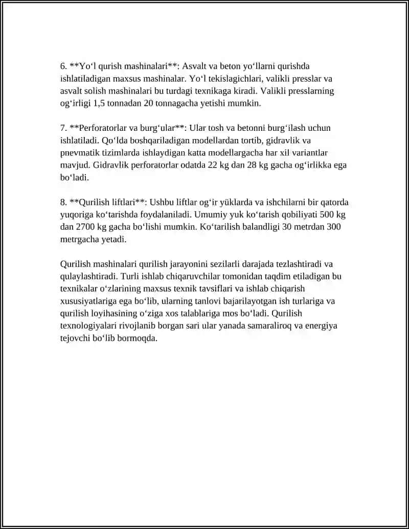 MASHINA VA MEXANIZMLARNI TURLARI VA ULARNING QOʻLLANILISH SOHALARI 4