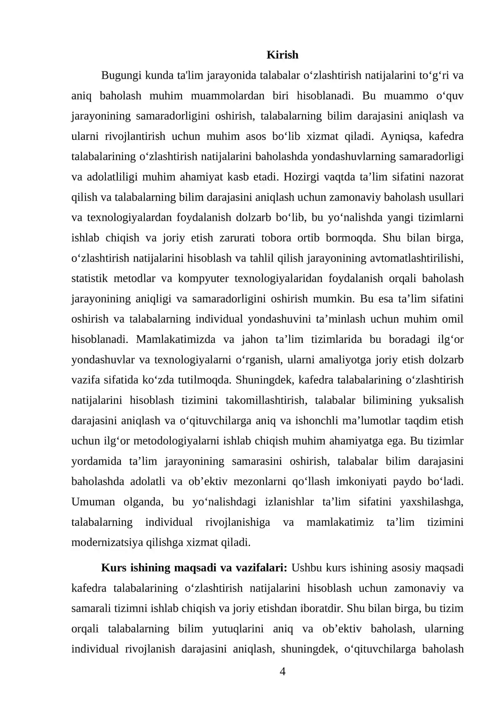 MAʼLUMOTLAR BAZASI FANIDAN TAYYORLAGAN KURS ISHI 4
