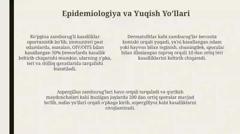 Zamburug’li kasalliklarning o’ziga xosligi 4
