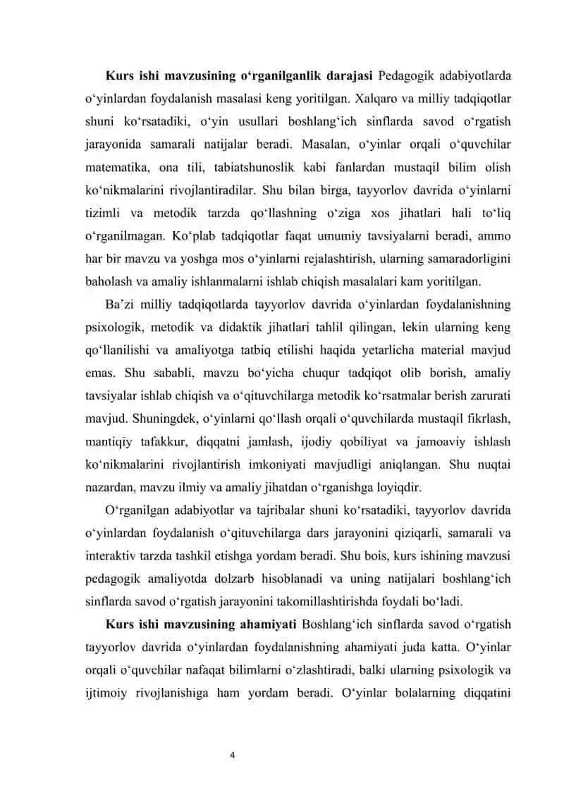 Savod o‘rgatish tayyorlov davrida o‘yinlardan foydalanish            |      Savod o‘rgatish tayyorlov davrida o‘yinlardan foydalanish 4