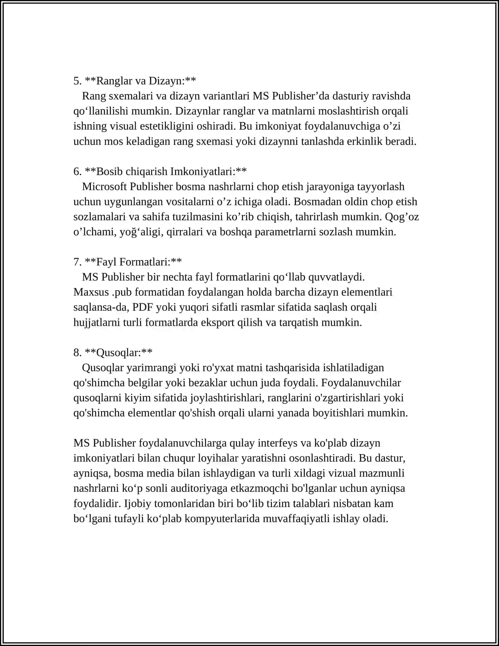 MUSTAQIL ISH Mavzu: MS PUBLISHER 4