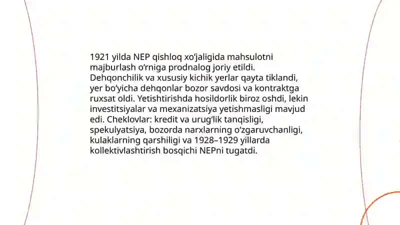 Yangi iqtisodiy siyosat NEP yutuq va zidiyatlar 4