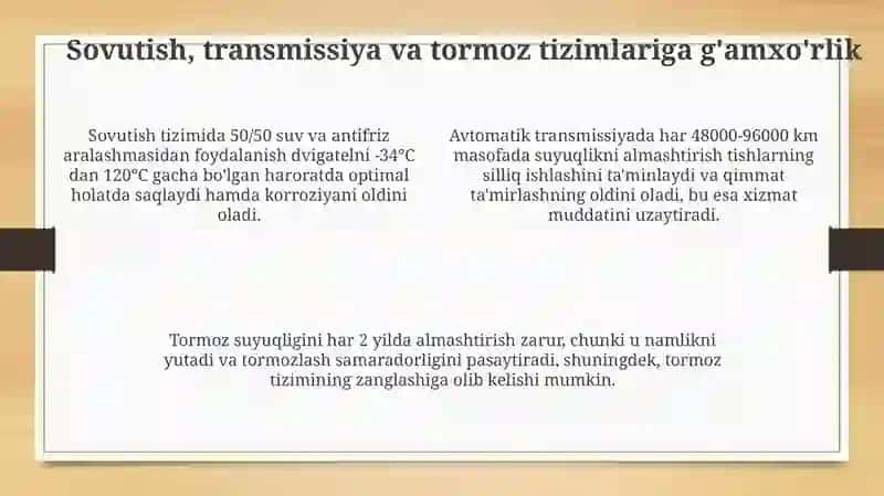 Avtomobil transporti vositalarining hizmat muddatini oshirish usullari 4