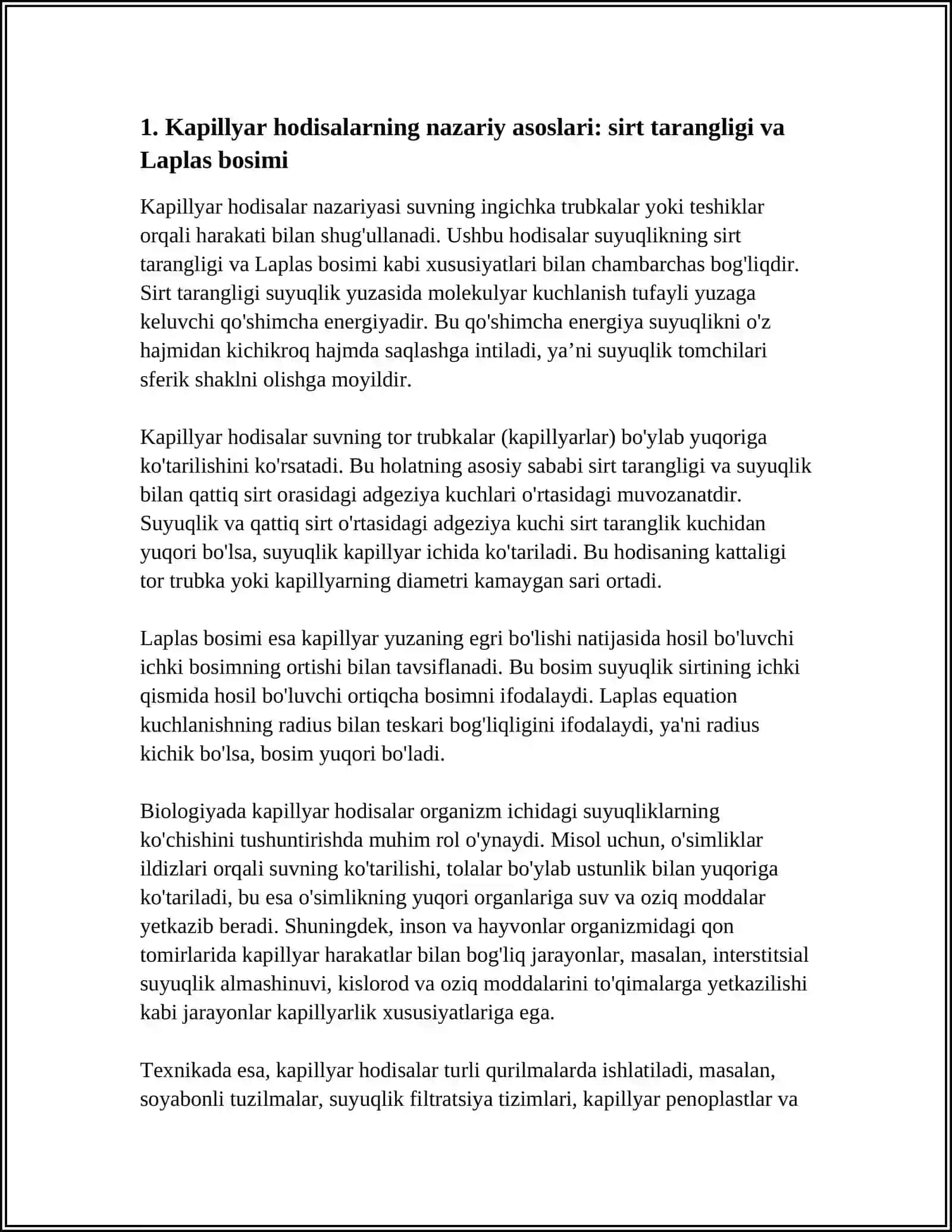 KAPILYAR HODISALAR NAZARIYASI VA ULARNING BIOLOGIYA HAMDA TEXNIKADAGI QO'LLANILISHI 4