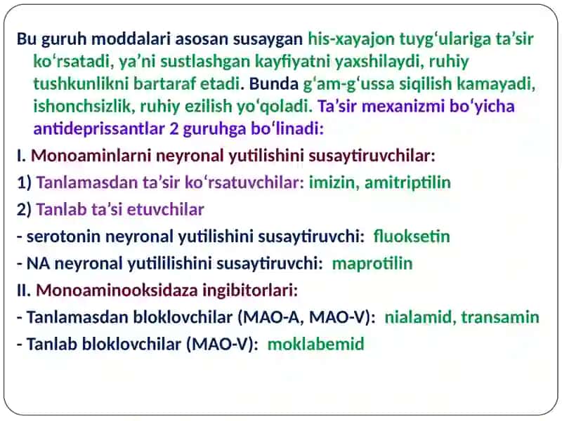 Psixostimulyatorlar. Depressiyaga qarshi vositalar 4