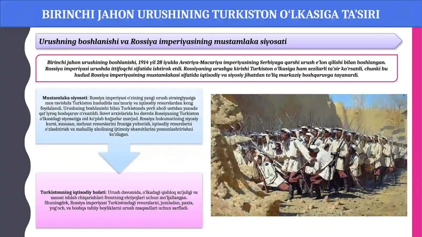 Birinchi jahon urushining Turkiston o'lkasiga ta'siri. 1916-yil - milliy ozodlik harakatlari 4