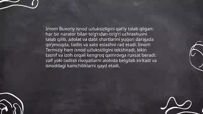 Imom Buxoriy va Imom Termiziyning hadis ilmi ga qo'shgan hissalarini qiyosiy tahlili 4