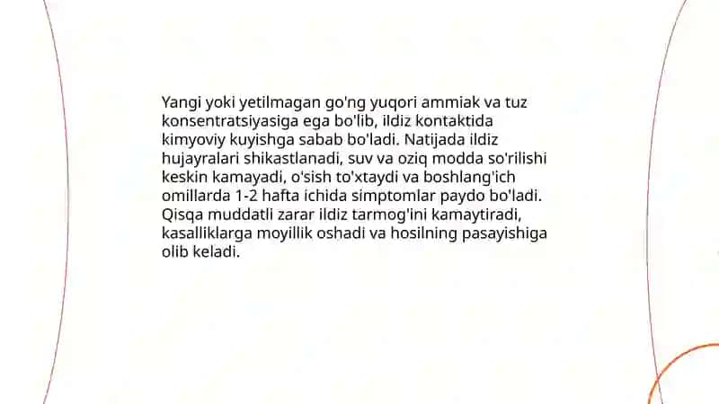 Ildiz mevali sabzavotlar yetishtiriladigan yerlarga organik o'g'itlarni solinmaslik sabablari 4