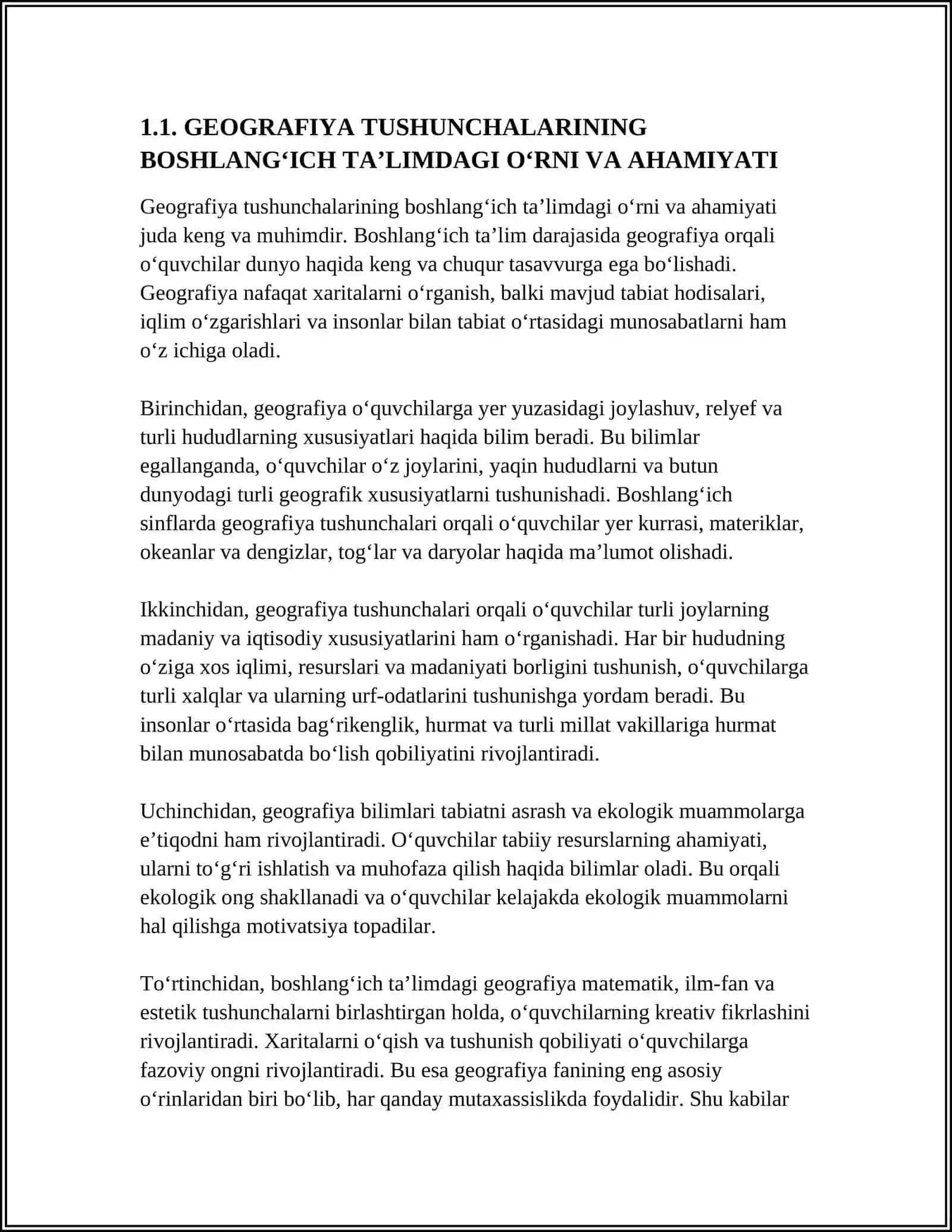 GEOGRAFIYA TUSHUNCHALARINING BOSHLANG‘ICH TA’LIMDAGI O‘RNI VA AHAMIYATI 4