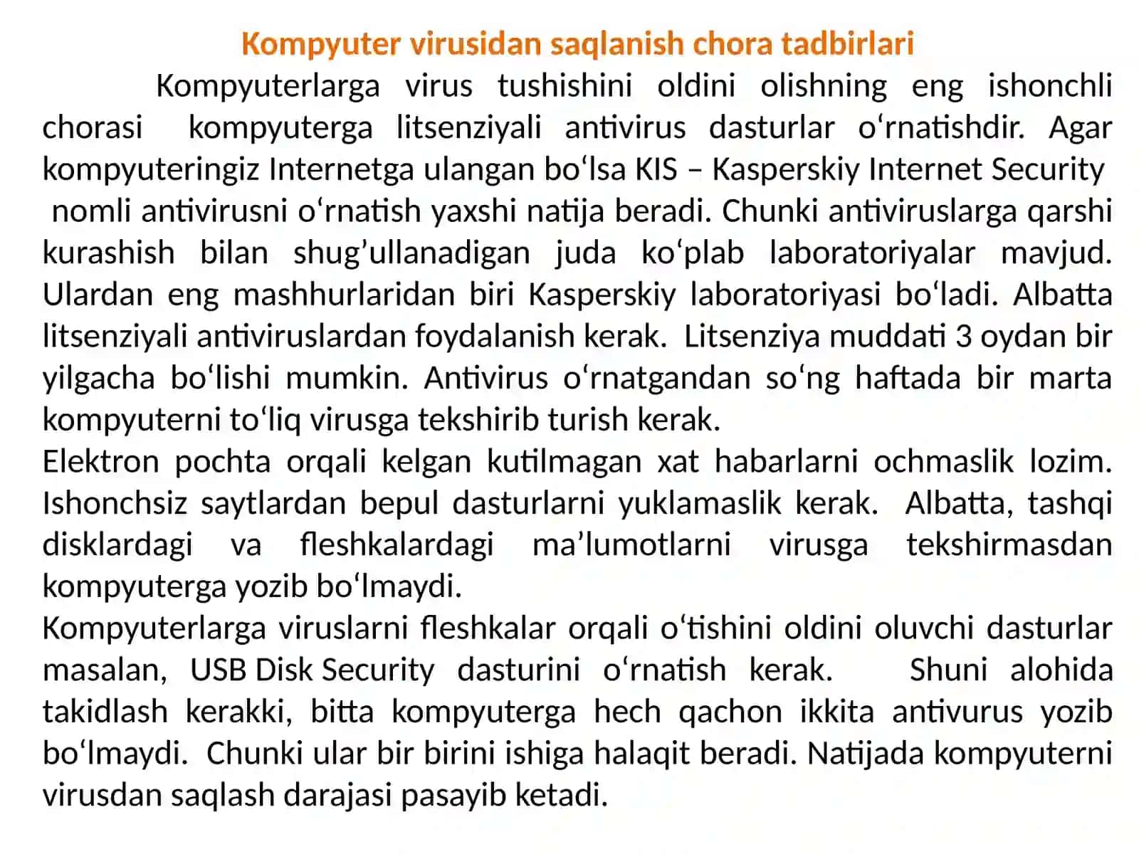 MaVZU: Texnik xavfsizlikni tushuntirish. Antivirus dasturlari 4