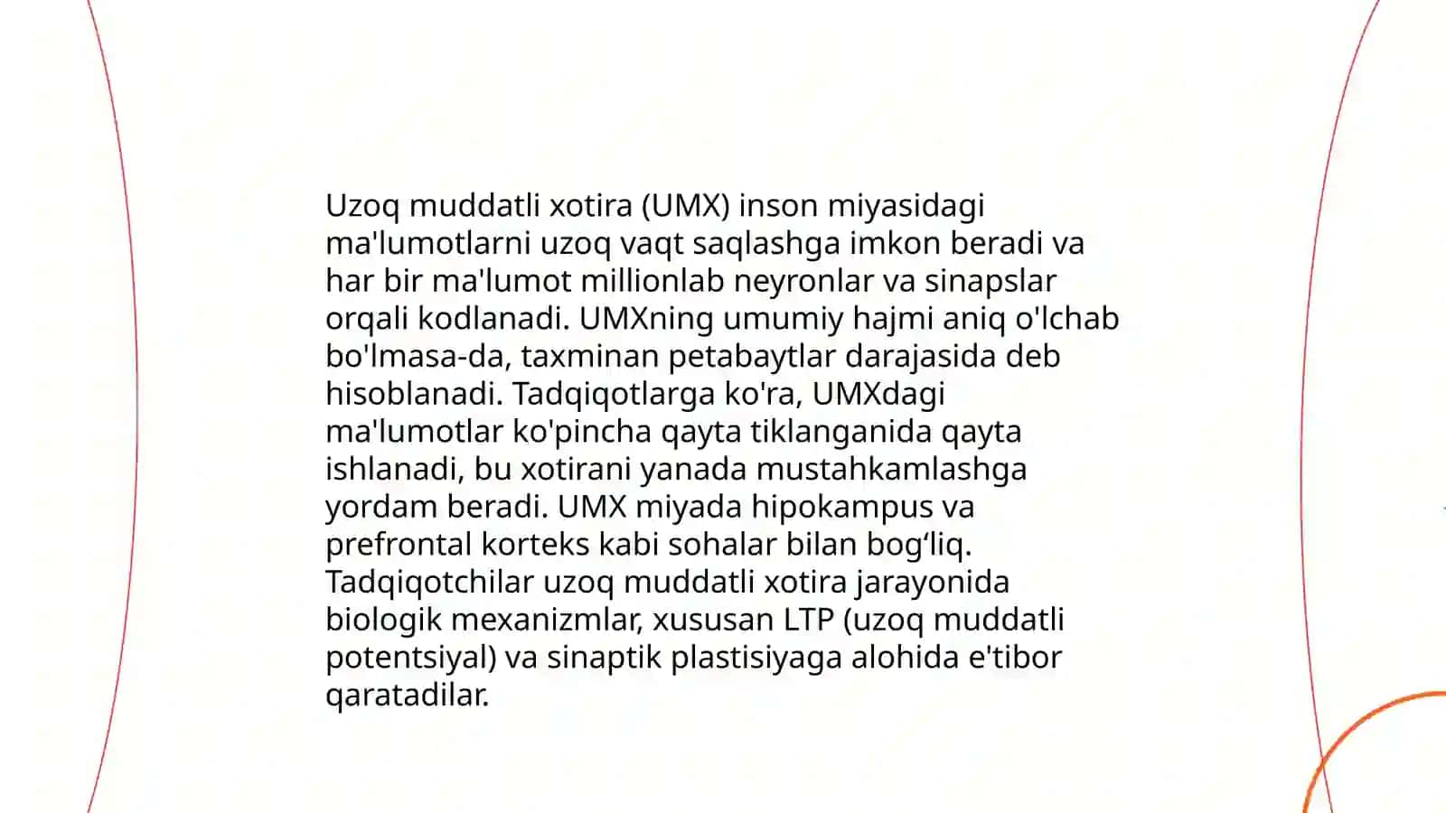Qisqa va uzoq muddatli xotiraning fiziologik asoslari 4