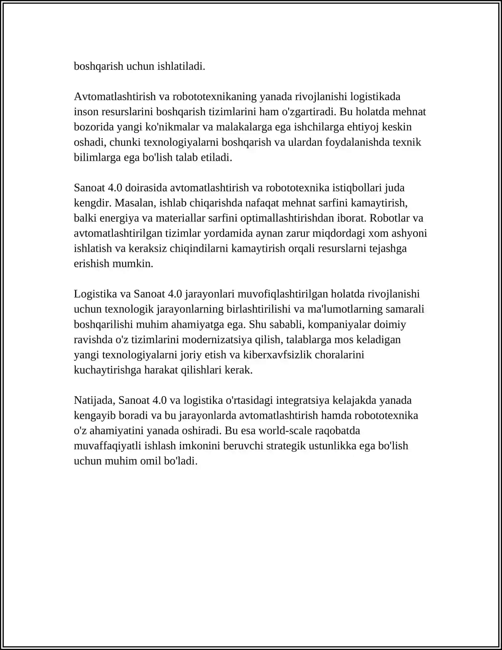 LOGISTIKANING TEXNIKA VA TEXNOLOGIYA FANLARI BILAN O‘ZARO ALOQADORLIGI 4