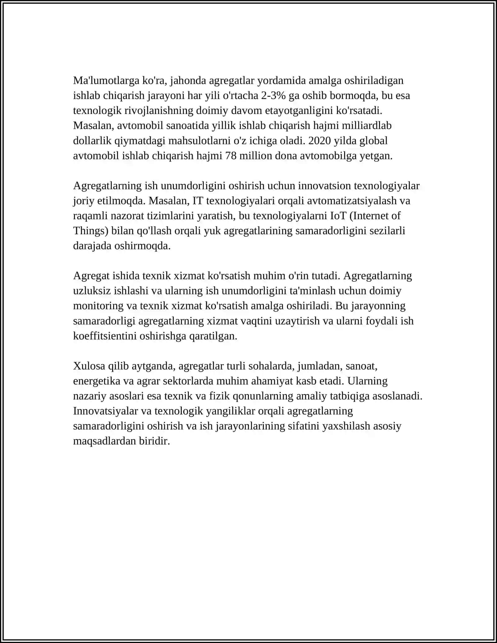 AGREGAT ISH UNUMINING TURLARI VA UNING ISHLAB CHIQARISHDAGI AHAMIYATI 4