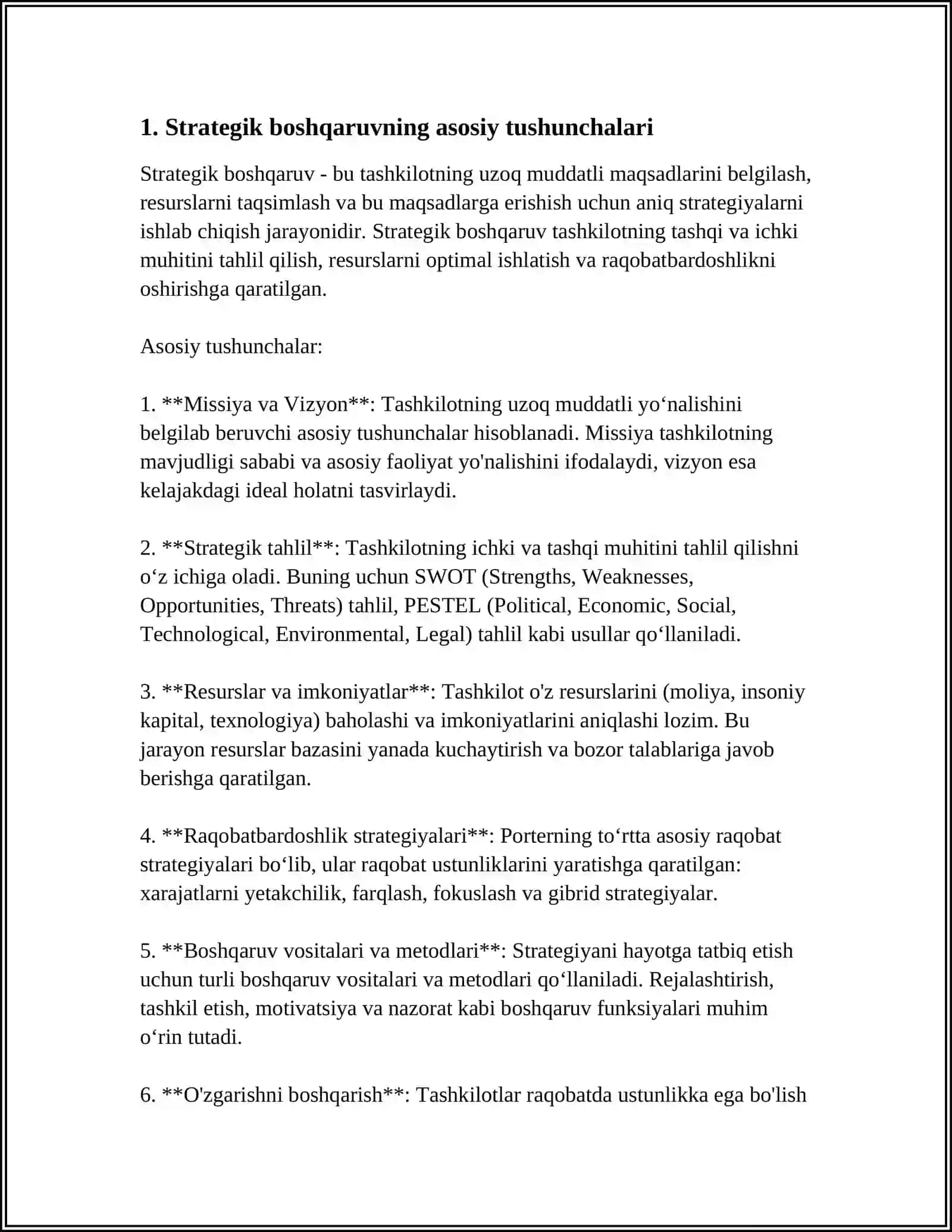 STRATEGIK BOSHQARUVNI REJALASHTIRISH MOHIYATI VA AFZALLIKLARI 4