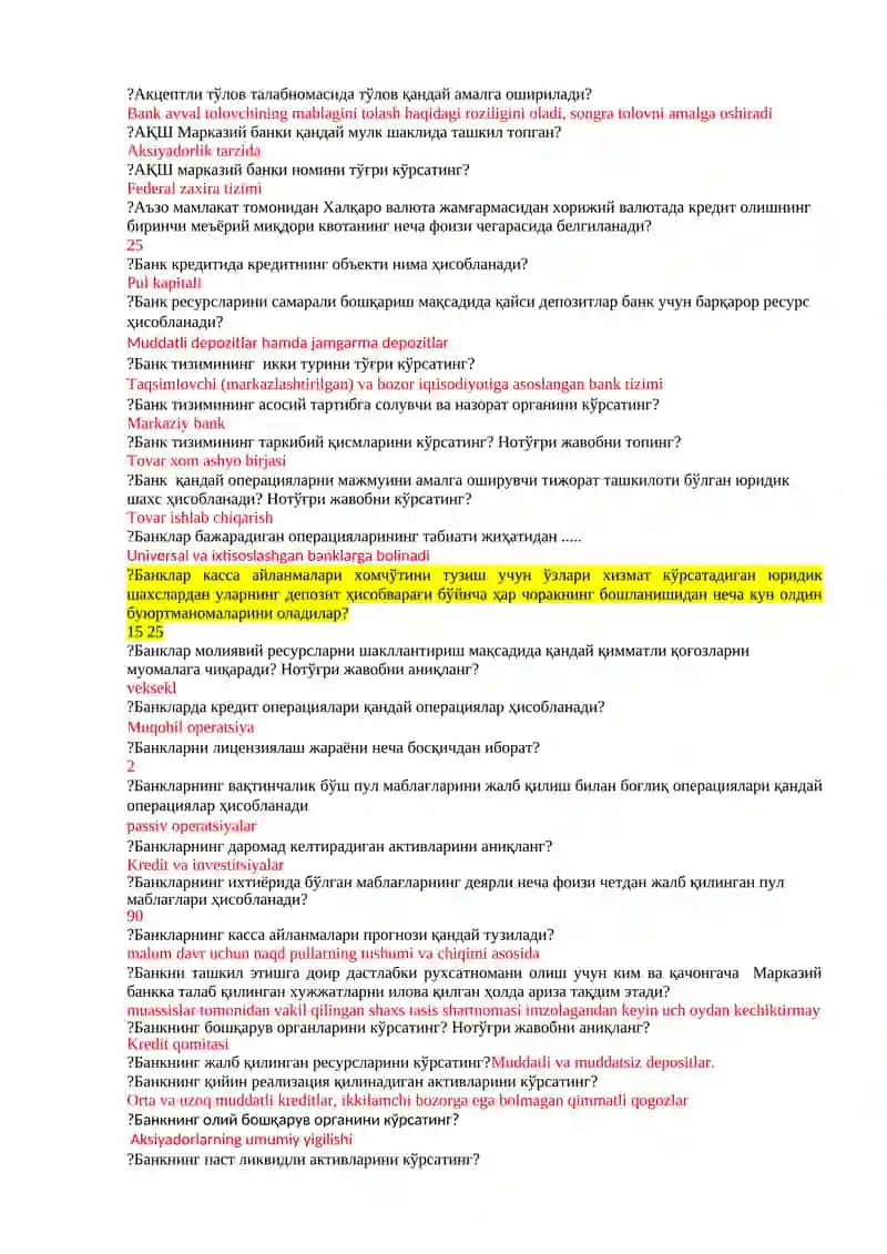 Пул, кредит ва банклар тестлари 4