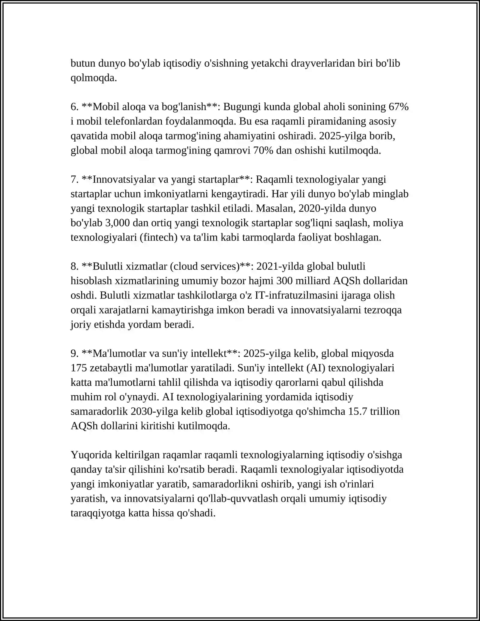 INNOVATSIYALAR VA YUQORI TEXNOLOGIYALARNING IQTISODIY O‘SISHGA TA’SIRI 4