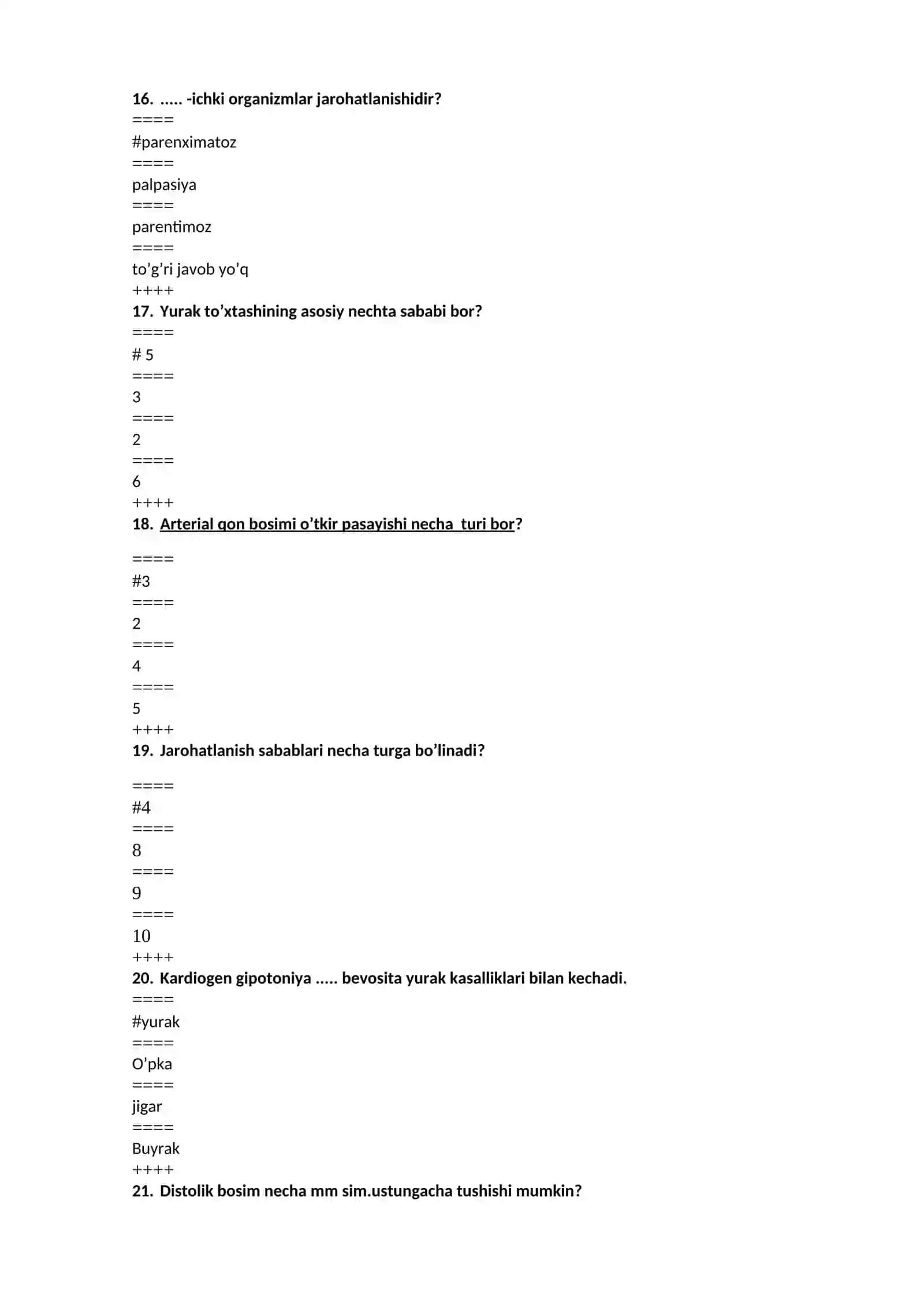 Tibbiy Bilim Asoslari fanidan test yakuniy 4