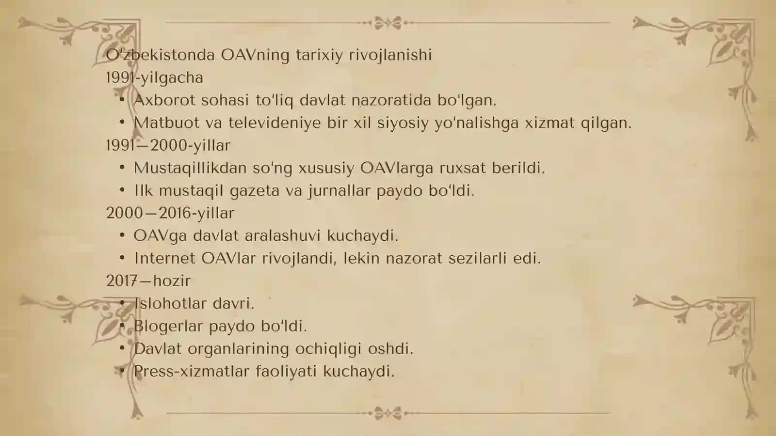 Ozbekiston respublikasida ommaviy axborot vositalarining faoliyati (ozgarish vamuammolar) 4