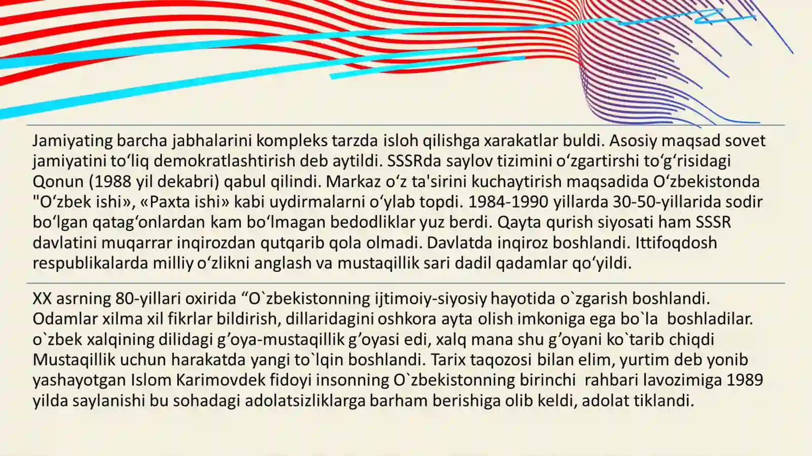 DAVLAT MUSTAQILLIGI SARI TASHALGAN QADAMLAR 4