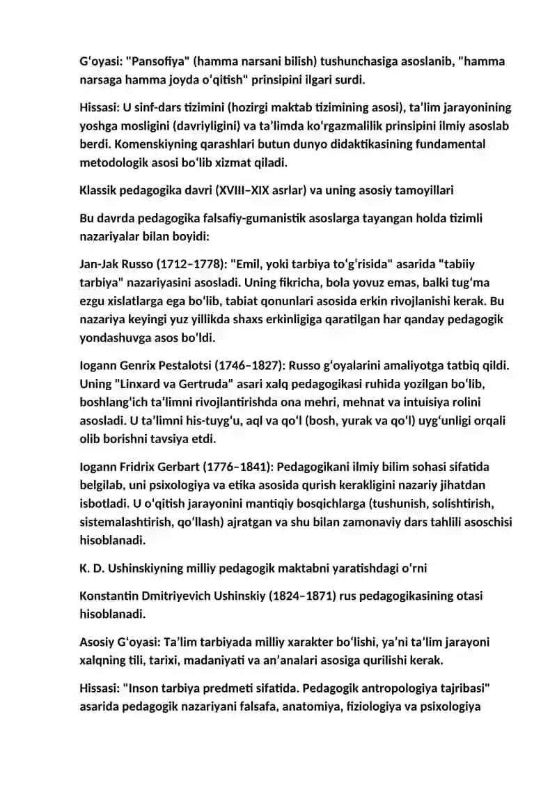 Pedagogika g’oyalarini rivojlanish bosqichlari 4