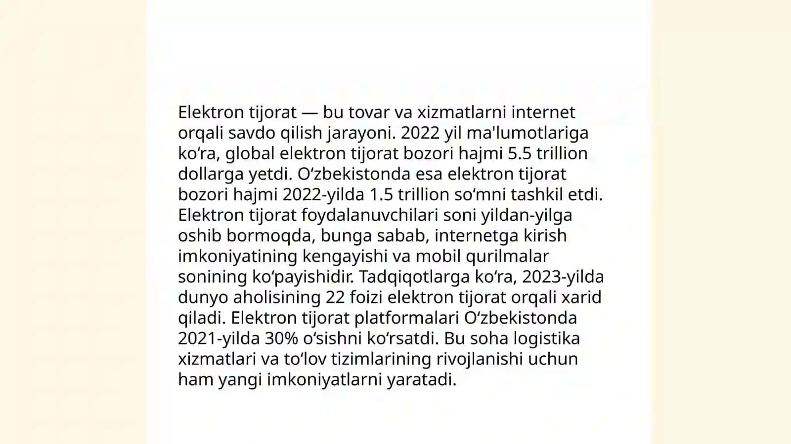 Elektron biznes va elektron tijorat oʻrtasidagi farq. Elektron tijorat samaradorligini baholash 4