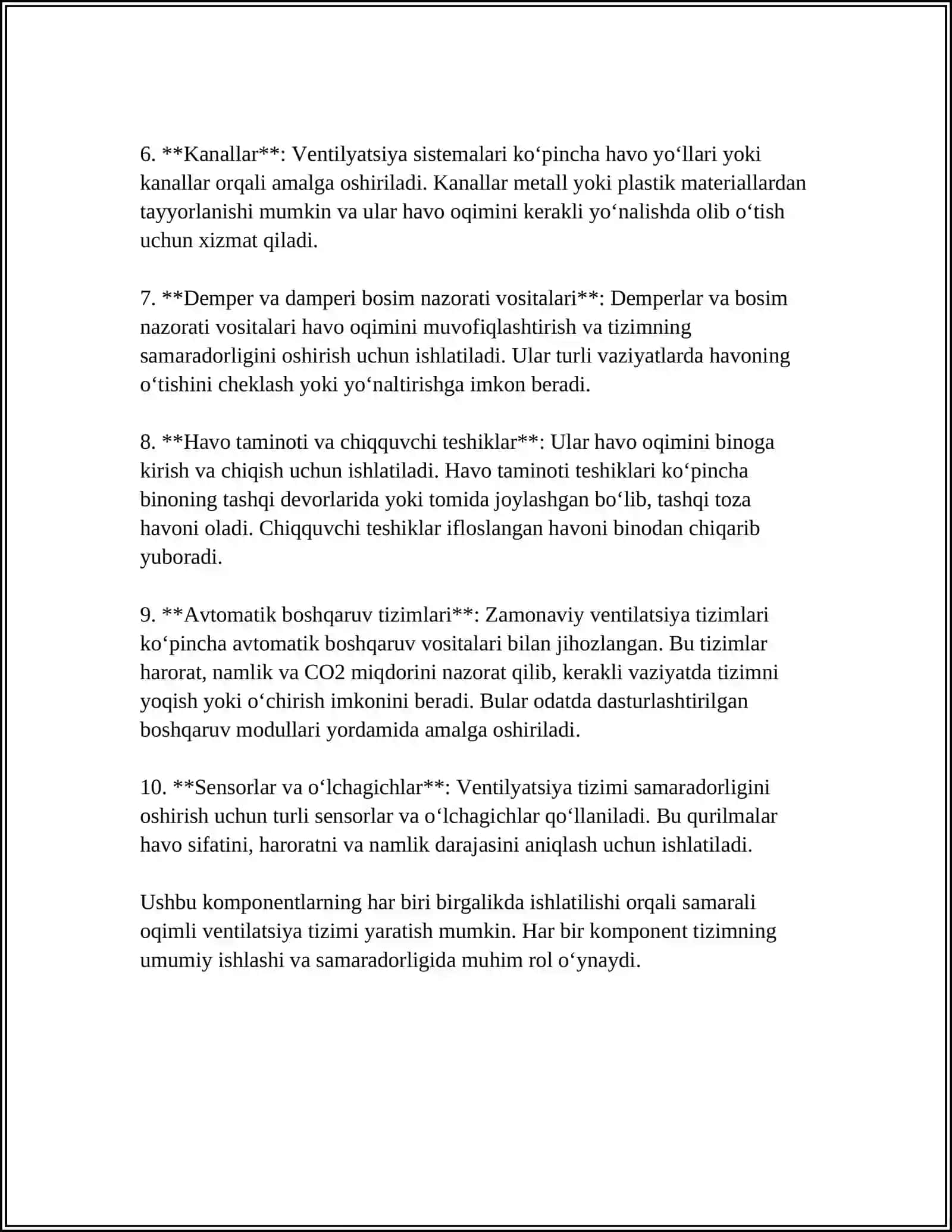 Oqimli ventilatsiya tizimlarining asosiy komponentlari 4