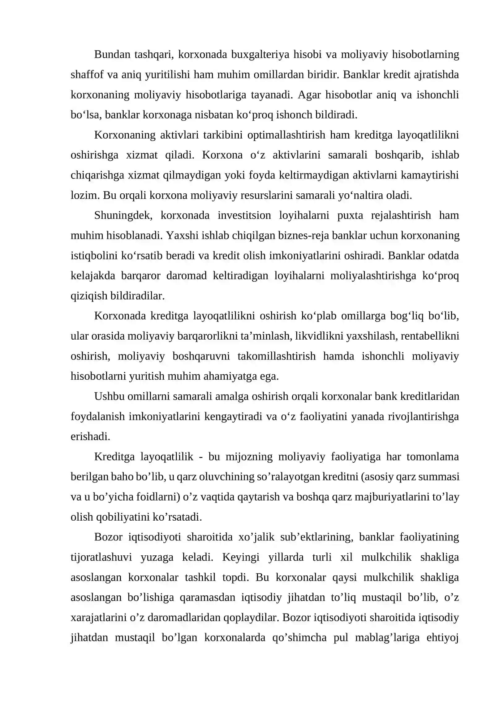 KORXONADA KREDITGA LAYOQATLILIKNI O’STIRISH IMKONIYATLARI 4