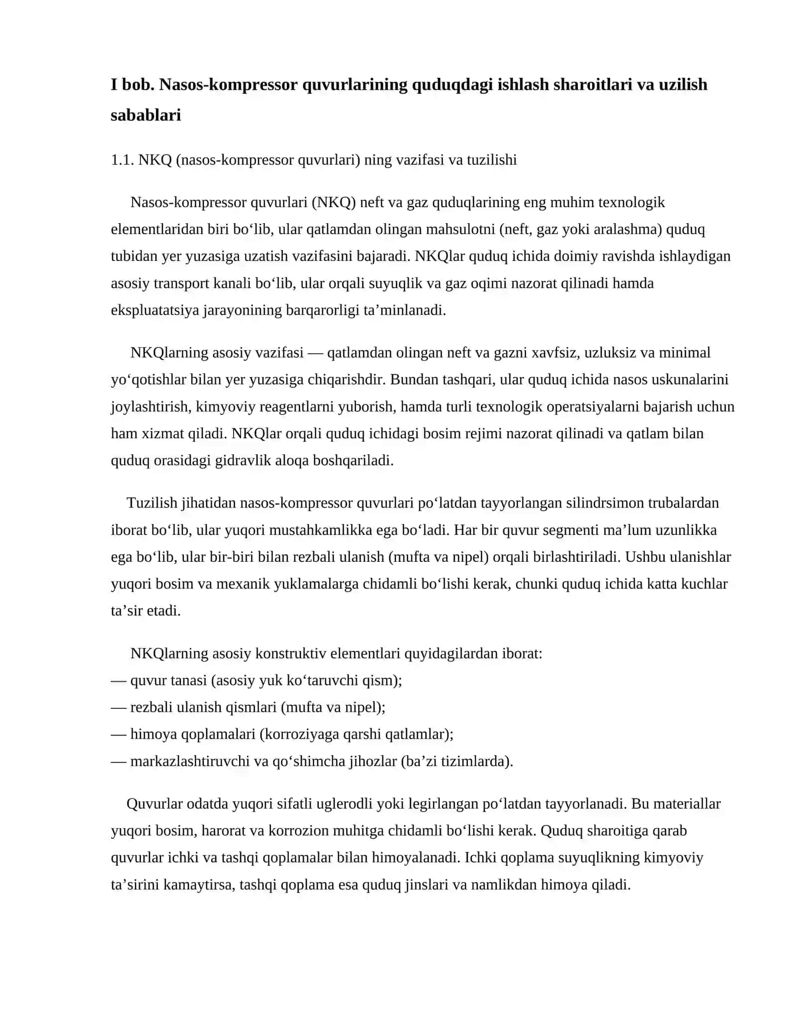 Quduq ichida uzilib qolgan nasos-kompressor quvurlarni ko‘tarib olishni hisoblash 4