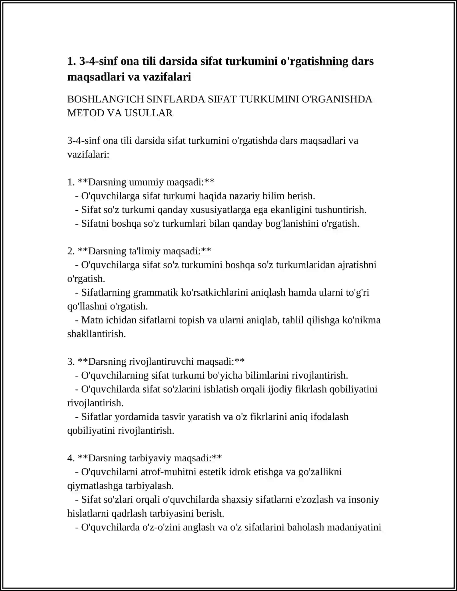 BOSHLANG'ICH SINFLARDA SIFAT TURKUMINI O'RGANISHDA METOD VA USULLAR 4