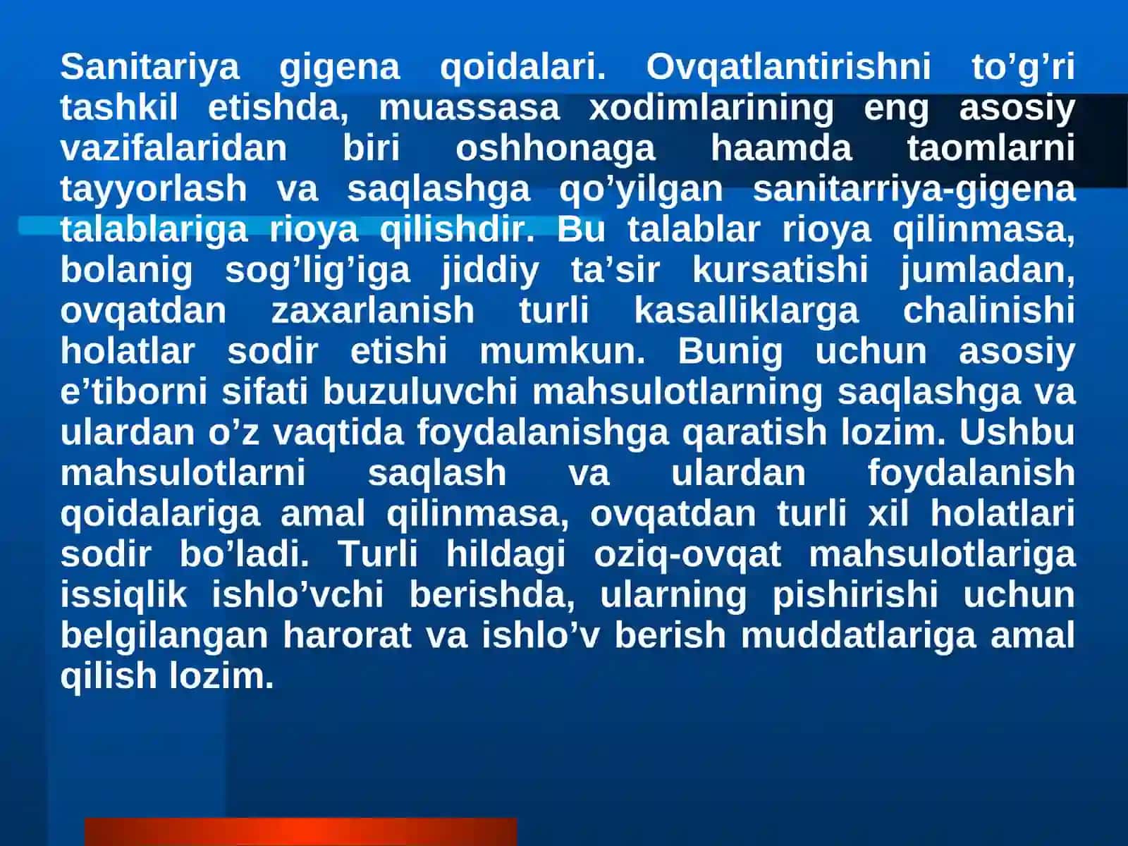 Oziq ovqat maxsulotlari bilan ishlaganda sanitariya 4