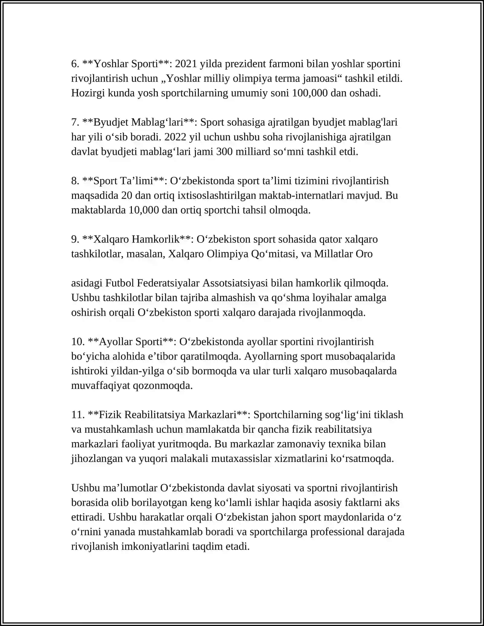 Oʻzbekistonda Jismoniy Tarbiya va Sportga Berilayotgan Eʼtibor 4