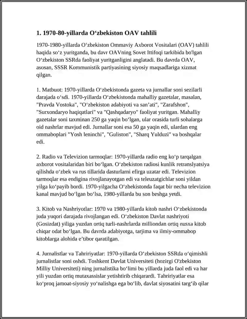 O‘TKAN ASRNING 70-80-YILLARI OAV TIZIMIDA IXTISOSLASHGAN JURNALLAR TAHLILI 4