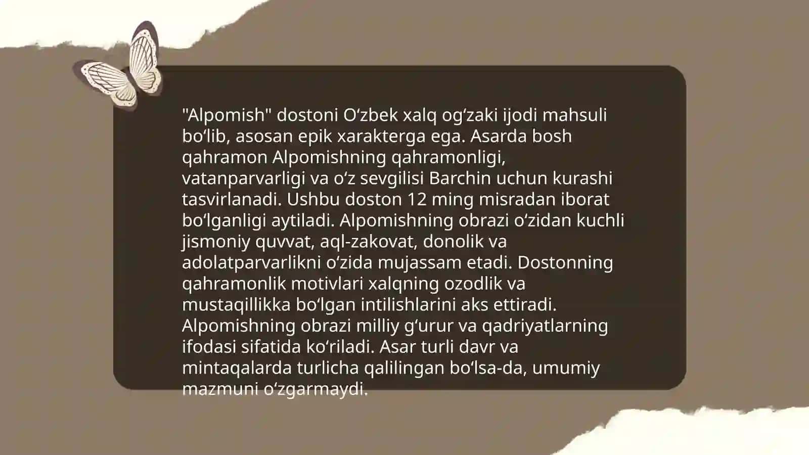 Alpomish qahramonlik dostoni xususiyatlari 4