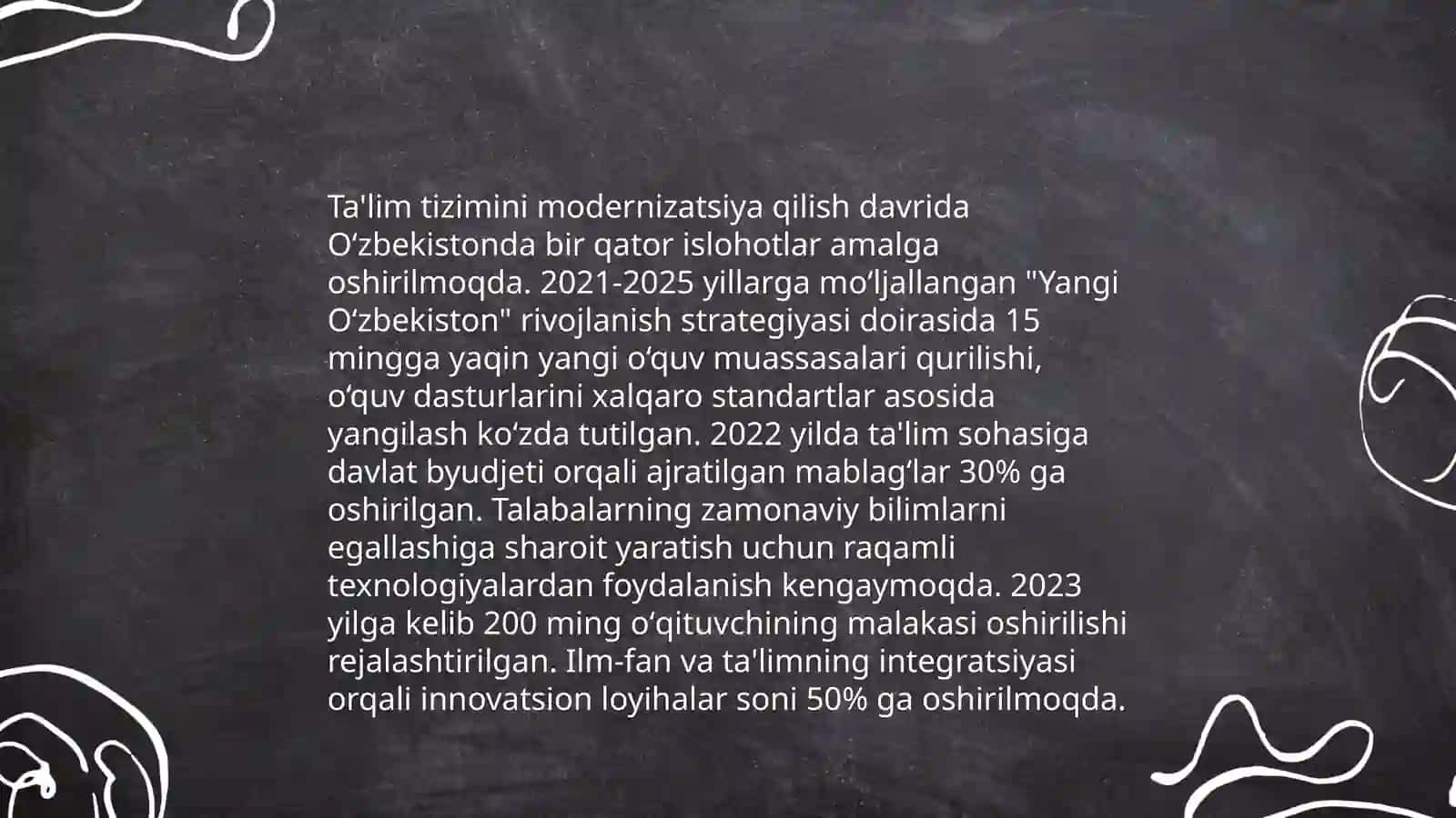 Yangi O'zbekistonda prezident Shavkat Mirziyoyev rahbarligi va tashabbusi ortida amalga oshirilayotgan islohotlar 4