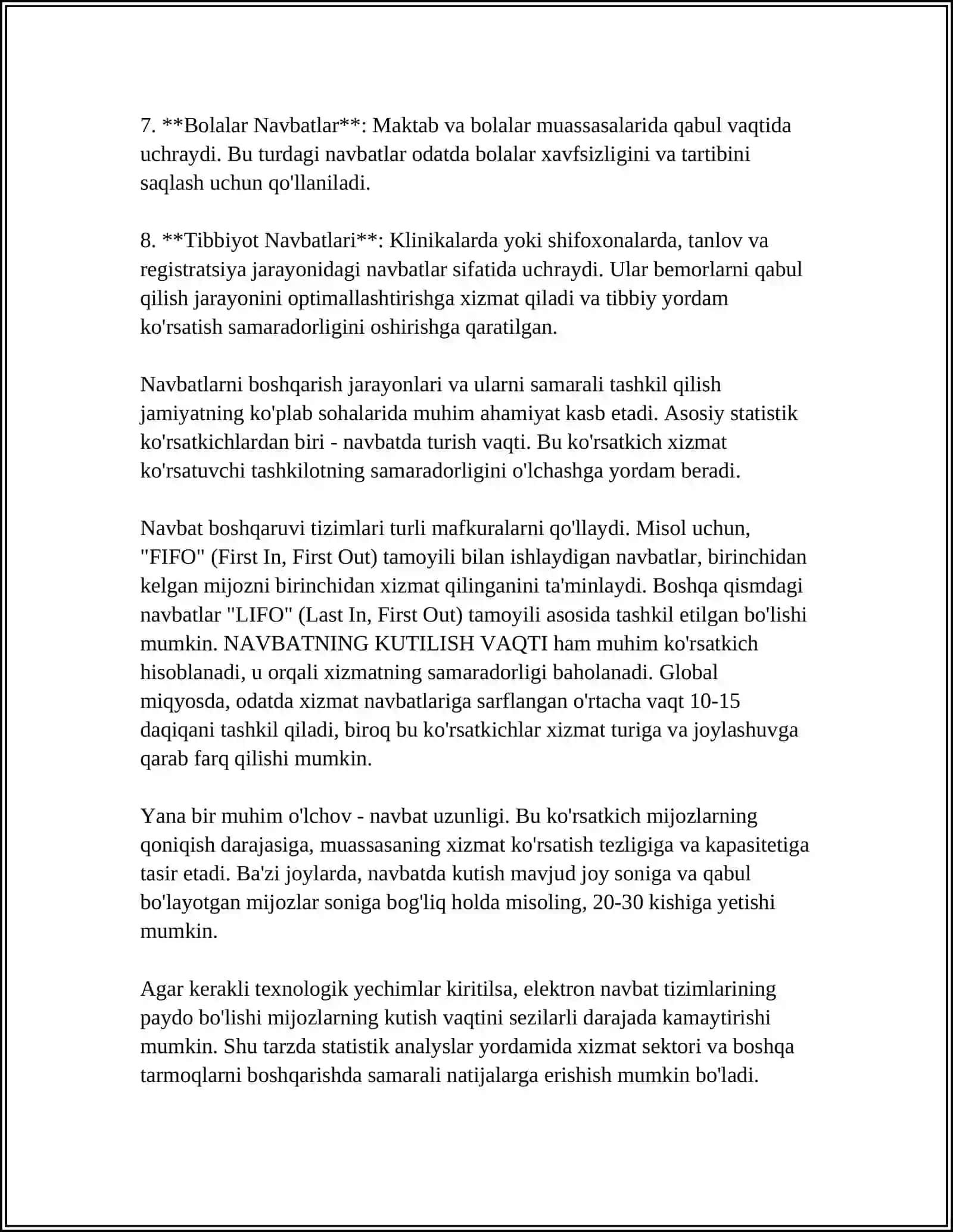 NAVBAT. NAVBATNI MASSIV YORDAMIDA TASVIRLASH VA ULAR USTIDA AMAL BAJARISH ALGORITMLARI 4